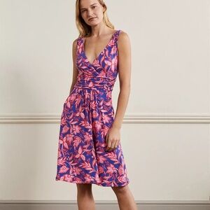 Boden Effie Dress Strawberry Daiquiri Wild Flora Blue Pink Floral Print 4R